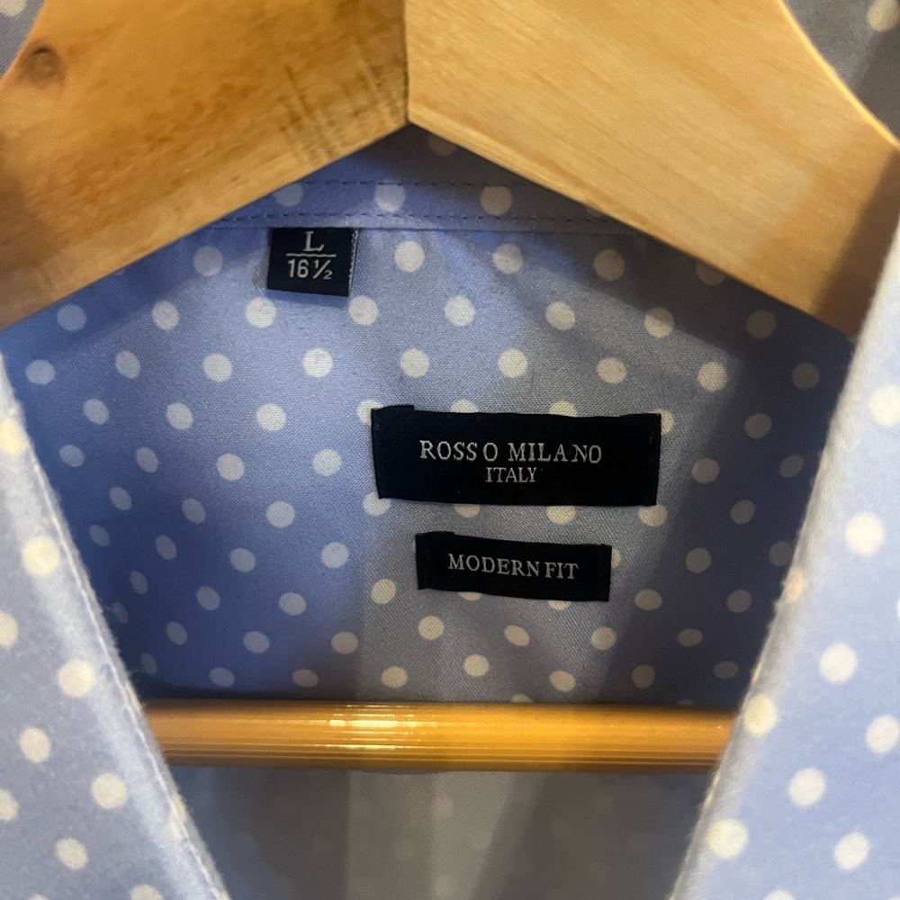 New Rosso Milano Italian Men’s Dress Shirt with Poka Dots. Beautiful with style. - Picture 2 of 7